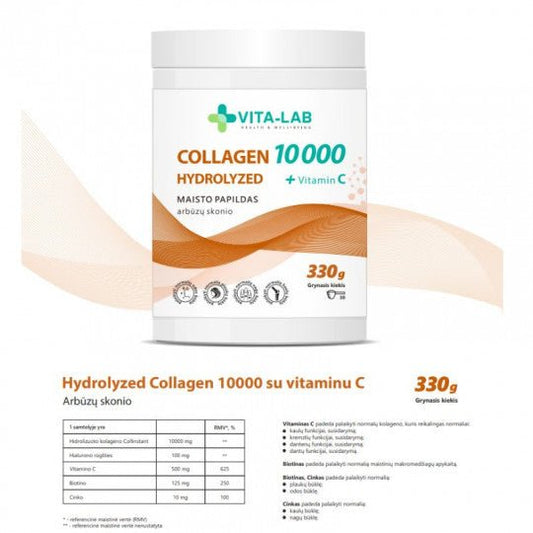 VITA-LAB Kolagenas hidrolizuotas 10000 + vitaminas C, 330 g.(Lietuviškas) - sveikatai - Damų Kampelis