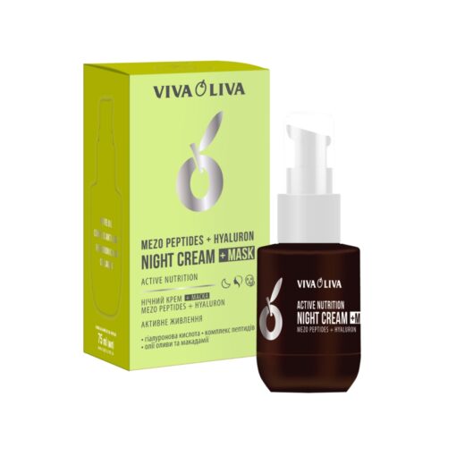 VIVA OLIVA Mezo Peptides + Hyaluron naktinis kremas + kaukė, 75 ml - veidui - Damų Kampelis