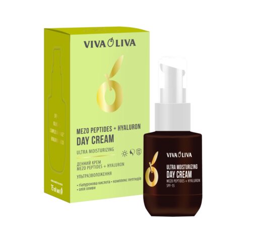 VIVA OLIVA Mezo Peptides + Hyaluron Ultra drėkinamasis dieninis veido kremas SPF 15, 75 ml - veidui - Damų Kampelis
